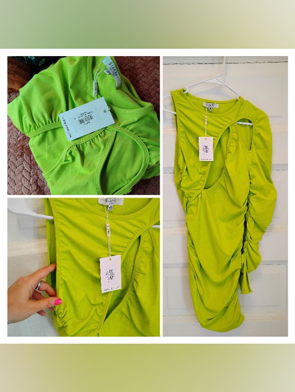 NWT Chartreuse Neon Wrap Around One Shoulder Club Dress